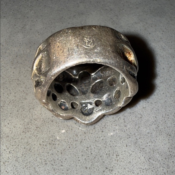 Travis Walker double cross Silver Skull Ring with sapphire  Accents - Picture 3 of 11